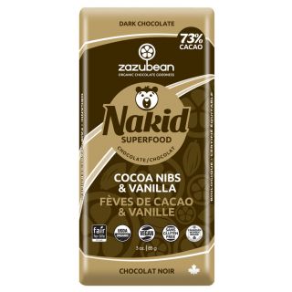 ZAZUBEAN NAKID CHOCOLATE WITH COCOA NIBS AND VANILLA