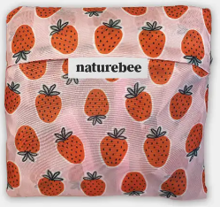 NATURE BEE REUSABLE RECYCLED PLASTIC TOTE POCKET BAG STRAWBERRY